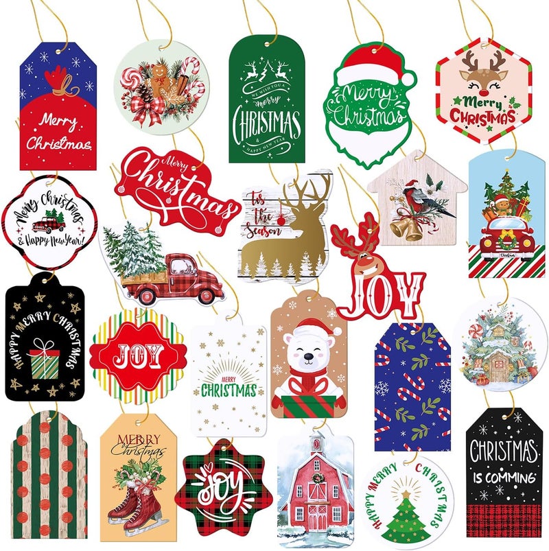 Nimbbex 72Pcs Christmas Gift Tags with String, Gift Tags for Christmas Presents, Christmas Tags for Gifts DIY Christmas Holiday Gift Wrapping and Candy Bag Packaging，24 Styles - Image 1